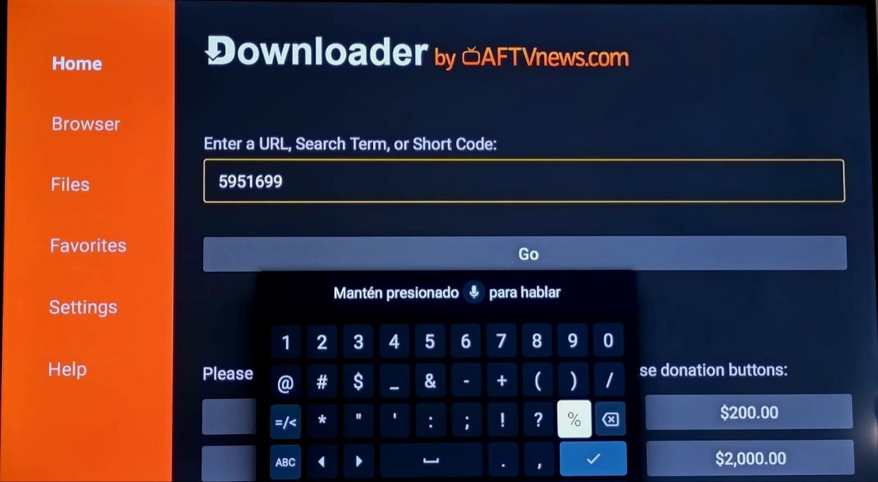 Ingresar código en Downloader
