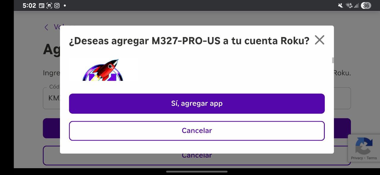 Canal M327 PRO en el inicio de Roku